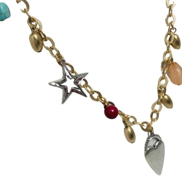 CHICO’S Multicolor Beaded Faux Pearl Long Gold Tone Charm Necklace 39in - Picture 7 of 8